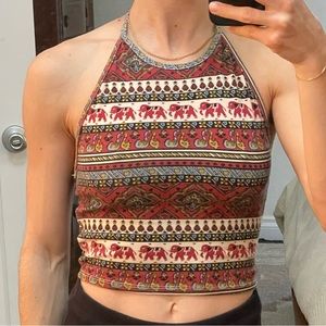 Elephant print halter crop top